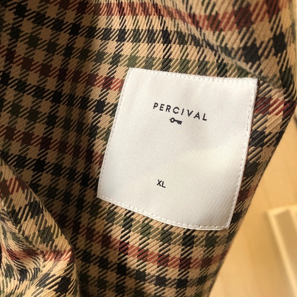 PERCIVAL Men's Short Trench Coat - Green, Black, Red Check - Size XL - Picture 5 of 8